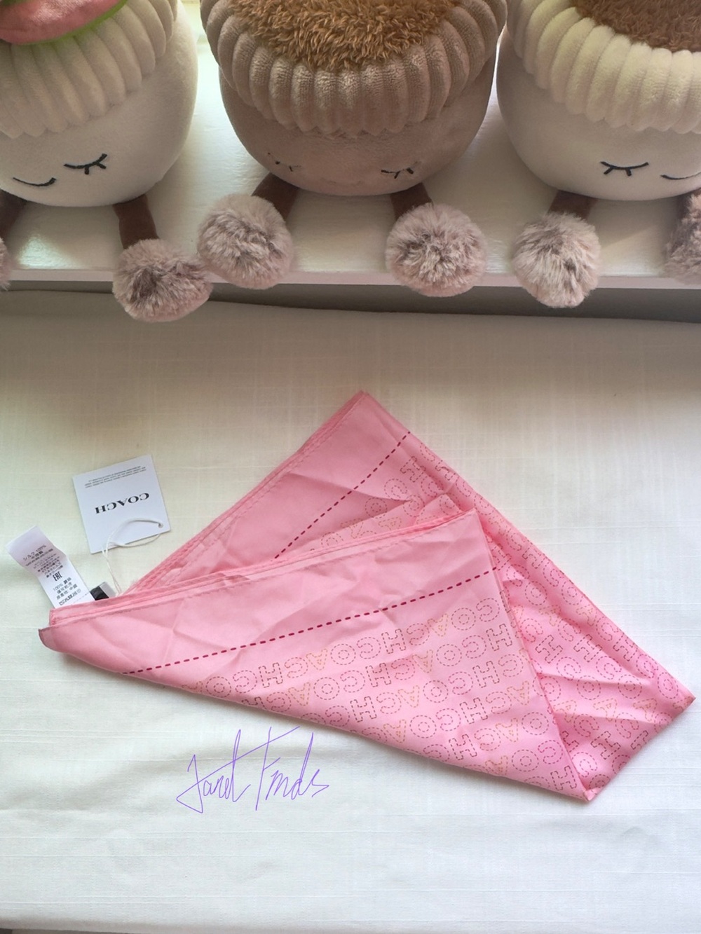NWT 🌸 Coach Pink Stitch Printed Silk Bandana Scarf